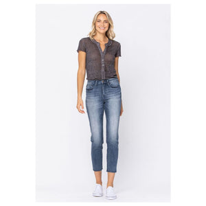 Judy Blue Raw Hem Relaxed Fit Jeans