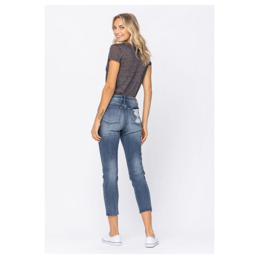 Judy Blue Raw Hem Relaxed Fit Jeans