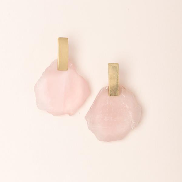 Stone Slice Earring - Gold Rose Quartz