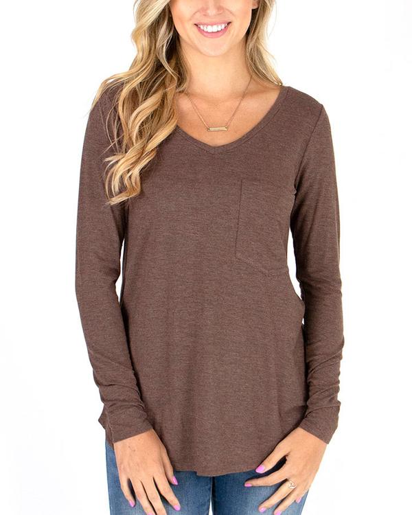 Long Sleeve Heathered Charcoal Tunic Tee - Grace and Lace