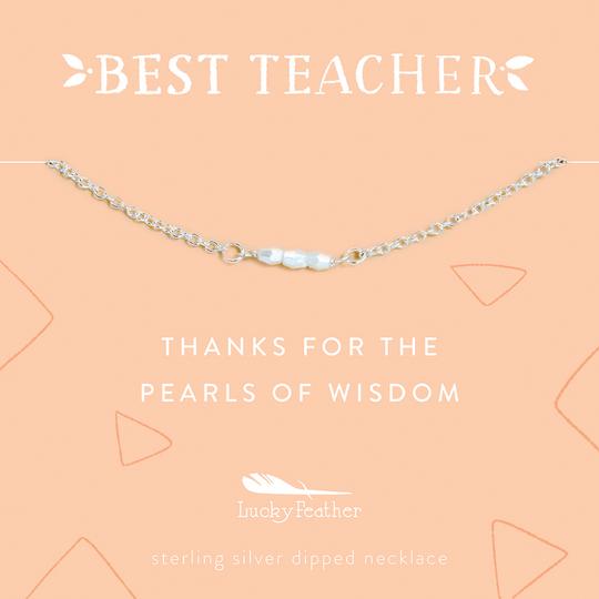 Lucky Feather Best Teacher Necklace - Pearls - BeautyOfASite - Central Illinois Gifts, Fashion & Beauty Boutique